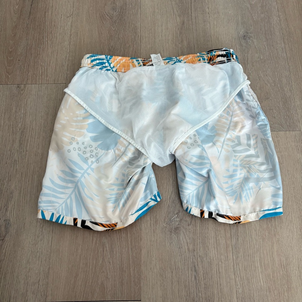 Boys Swim Trunks Shorts Large Blue Orange Cream 
Tropical Print Summer Swim Pool - Picture 7 of 13